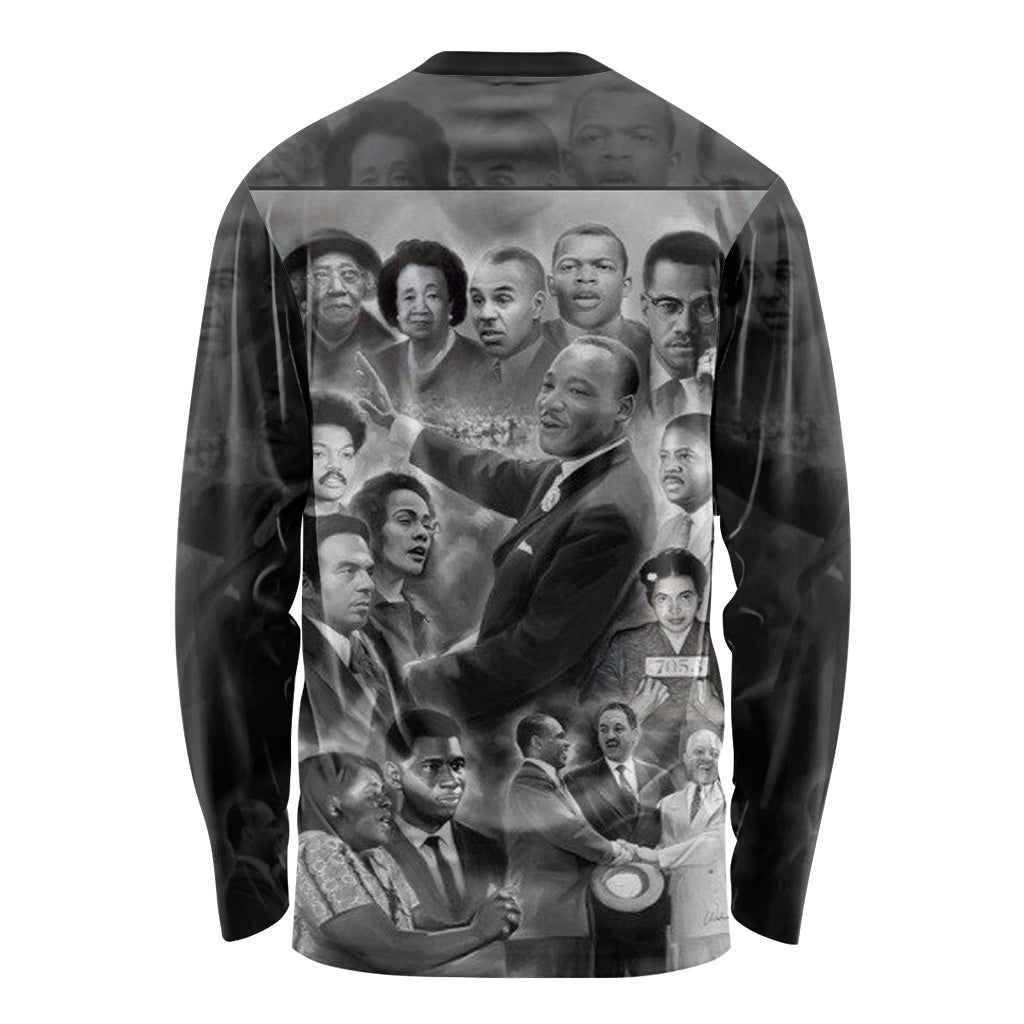 Civil Rights Leaders Long Sleeve Shirt Black White Vintage Style LT8