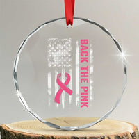 Back The Pink Ribbon Breast Cancer Awareness Crystal Glass Ornament American Flag TS10