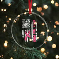 Back The Pink Ribbon Breast Cancer Awareness Crystal Glass Ornament American Flag TS10
