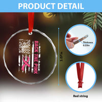 Back The Pink Ribbon Breast Cancer Awareness Crystal Glass Ornament American Flag TS10