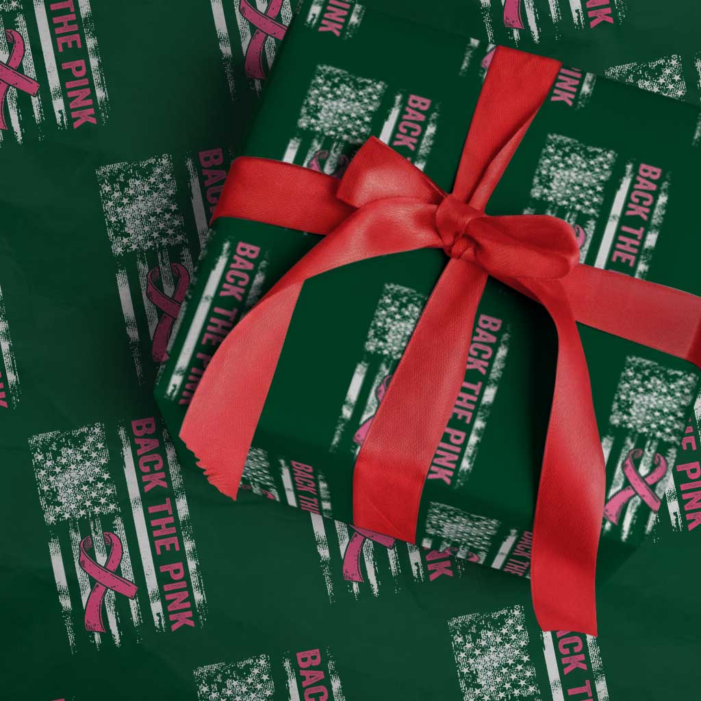 Back The Pink Ribbon Breast Cancer Awareness Wrapping Paper Roll American Flag - Wonder Print Shop