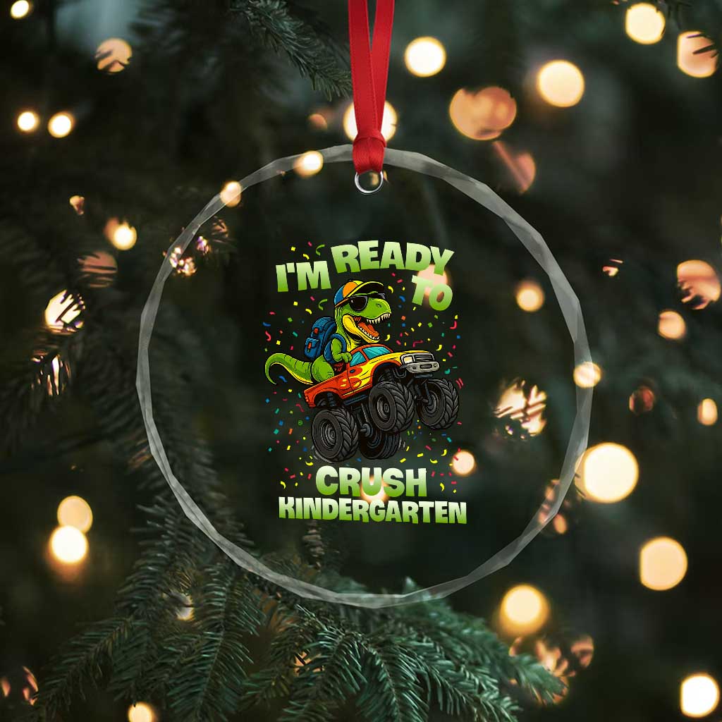 Back To School Boy Dinosaur Crystal Glass Ornament I Am Ready To Crush Kindergarten - Wonder Print Shop