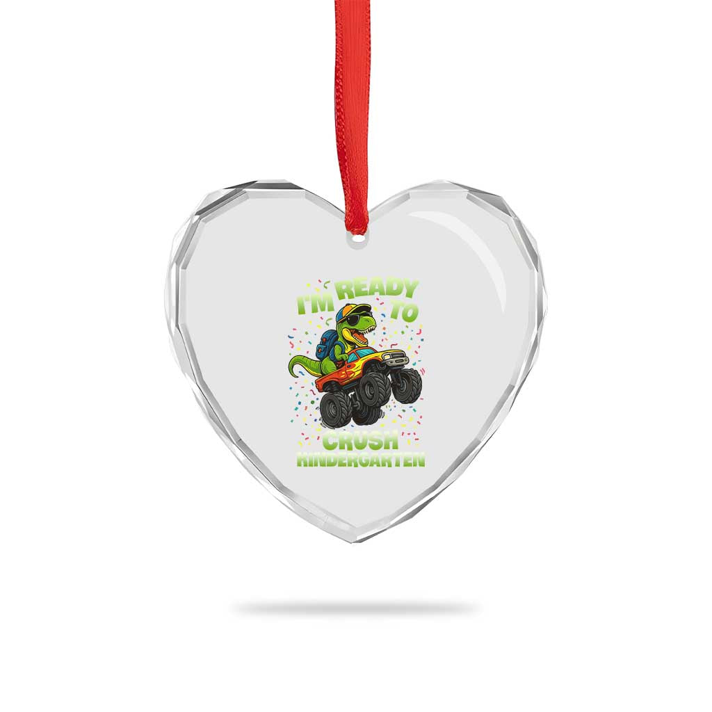 Back To School Boy Dinosaur Heart Crystal Glass Ornament I Am Ready To Crush Kindergarten - Wonder Print Shop