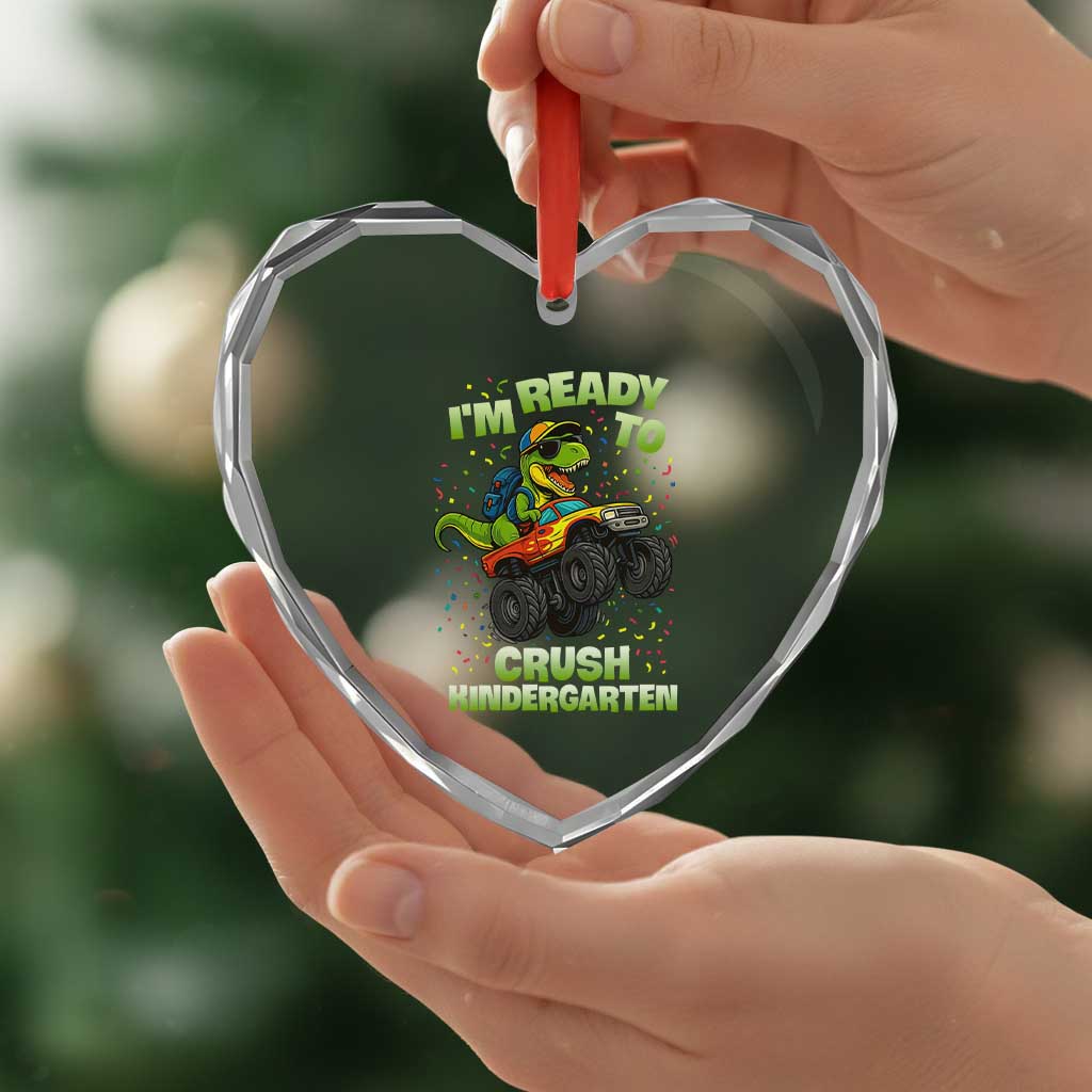 Back To School Boy Dinosaur Heart Crystal Glass Ornament I Am Ready To Crush Kindergarten - Wonder Print Shop