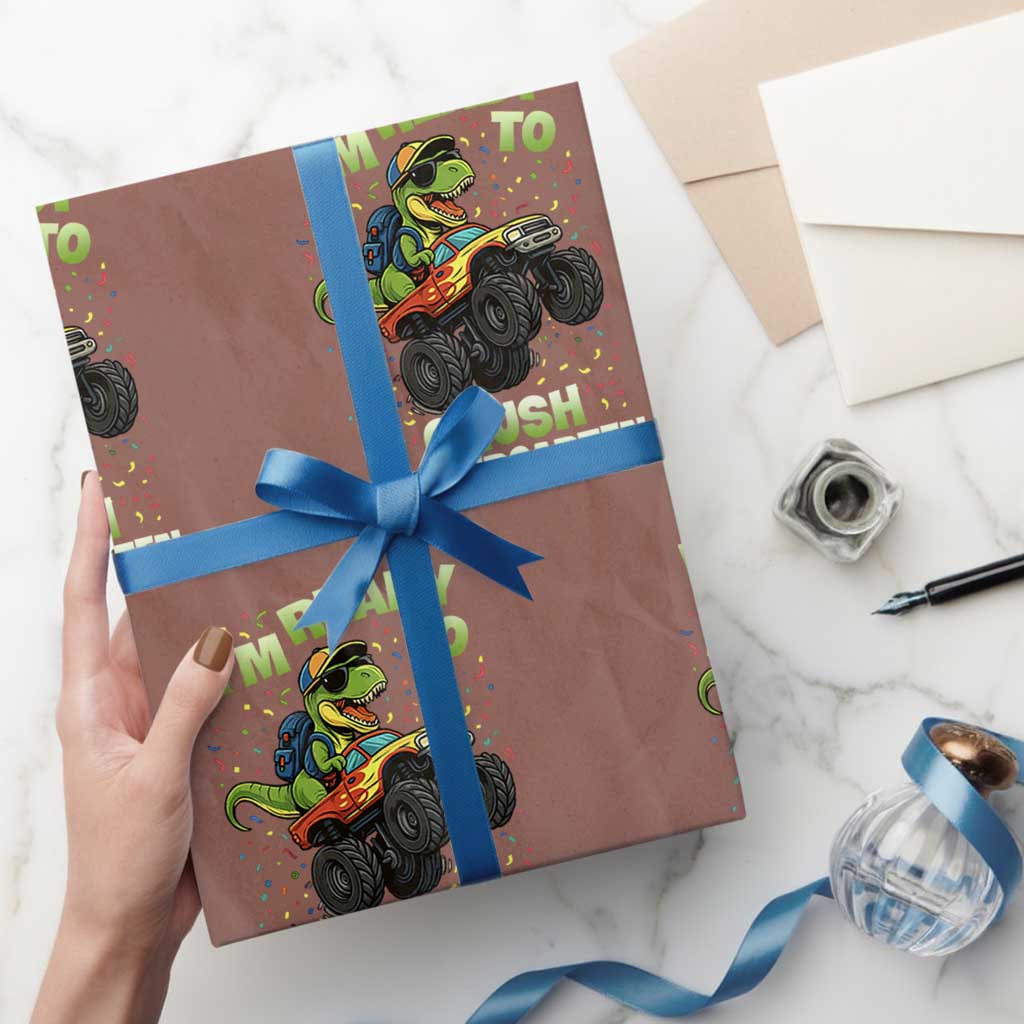 Back To School Boy Dinosaur Wrapping Paper Roll I Am Ready To Crush Kindergarten - Wonder Print Shop