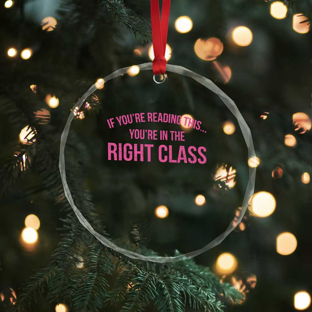 Back To School Teacher Crystal Glass Ornament Funny Youre In The Right Class TS10