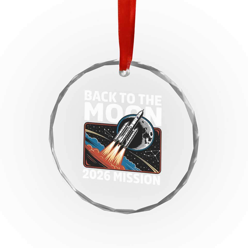 Back to the Moon 2026 Mission Crystal Glass Ornament Retro Rocket Launch Lunar Orbit Space Enthusiasts