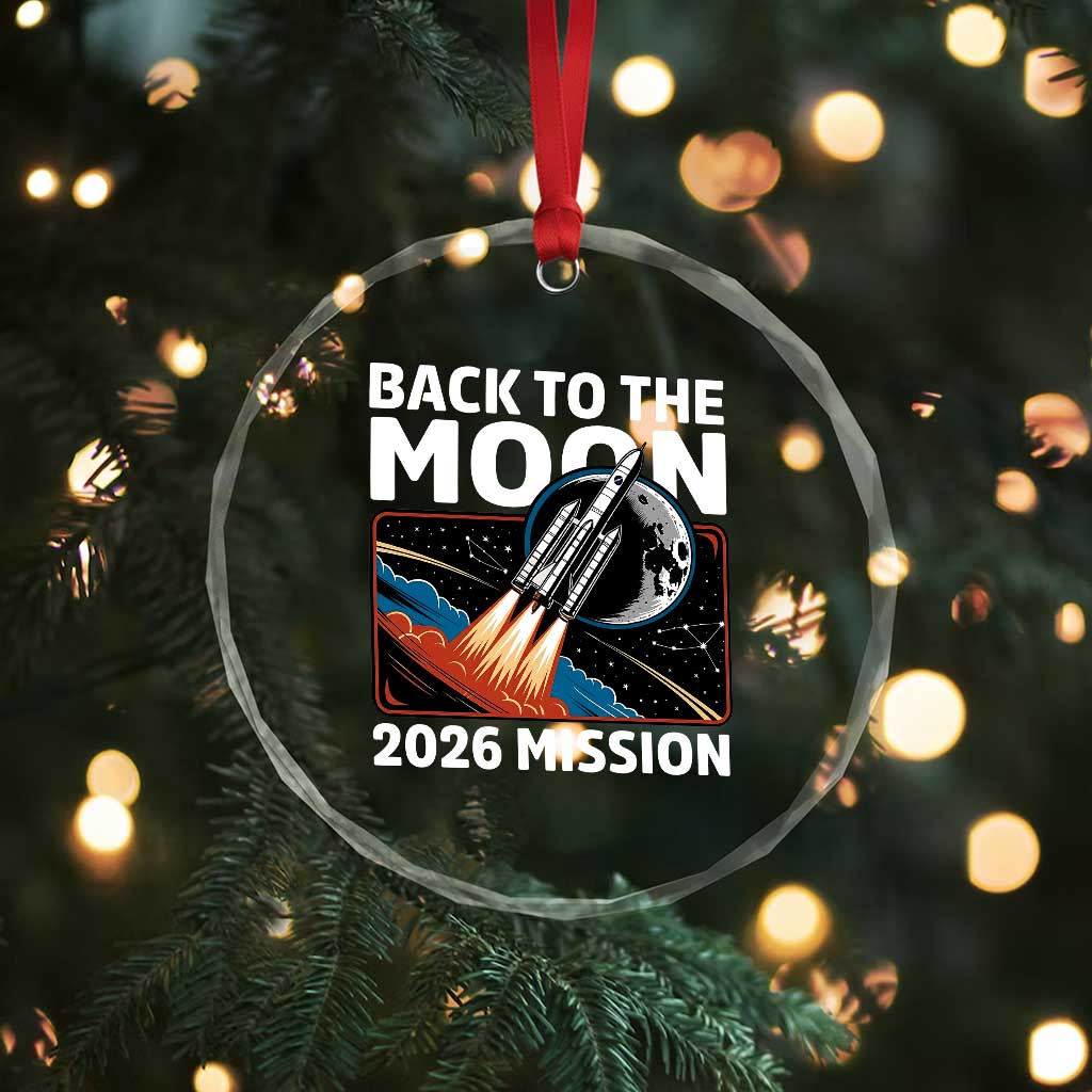 Back to the Moon 2026 Mission Crystal Glass Ornament Retro Rocket Launch Lunar Orbit Space Enthusiasts
