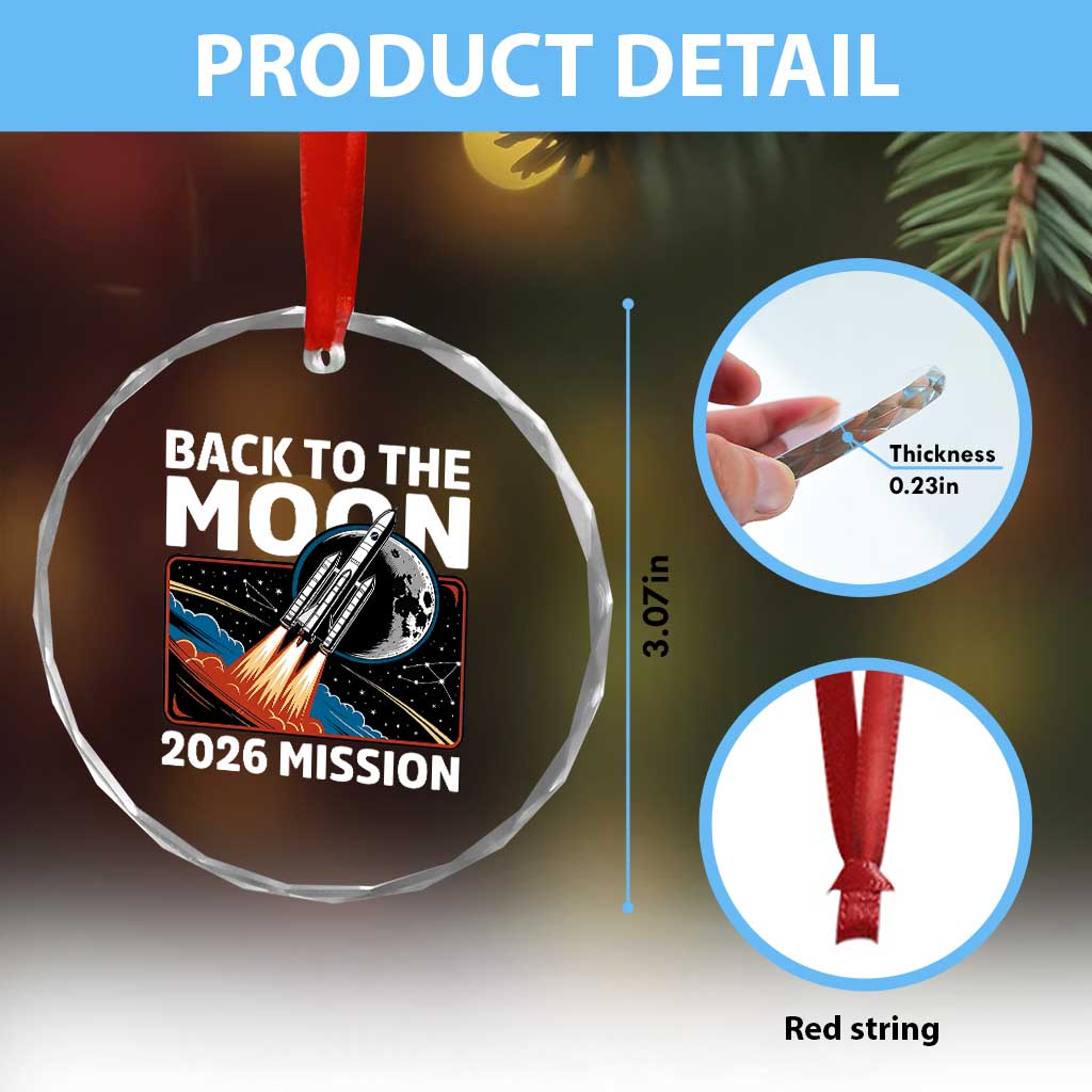 Back to the Moon 2026 Mission Crystal Glass Ornament Retro Rocket Launch Lunar Orbit Space Enthusiasts