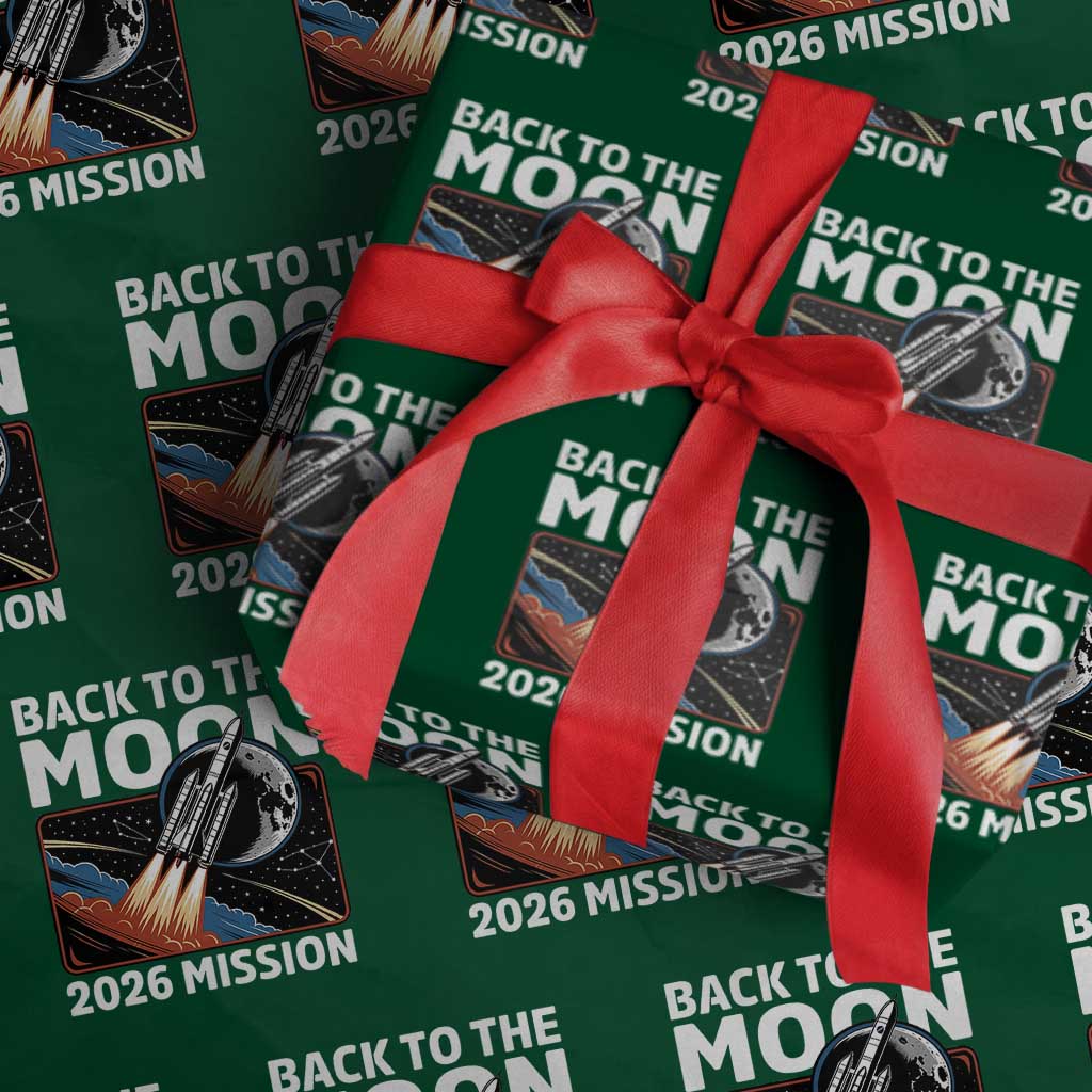 Back to the Moon 2026 Mission Wrapping Paper Roll Retro Rocket Launch Lunar Orbit Space Enthusiasts