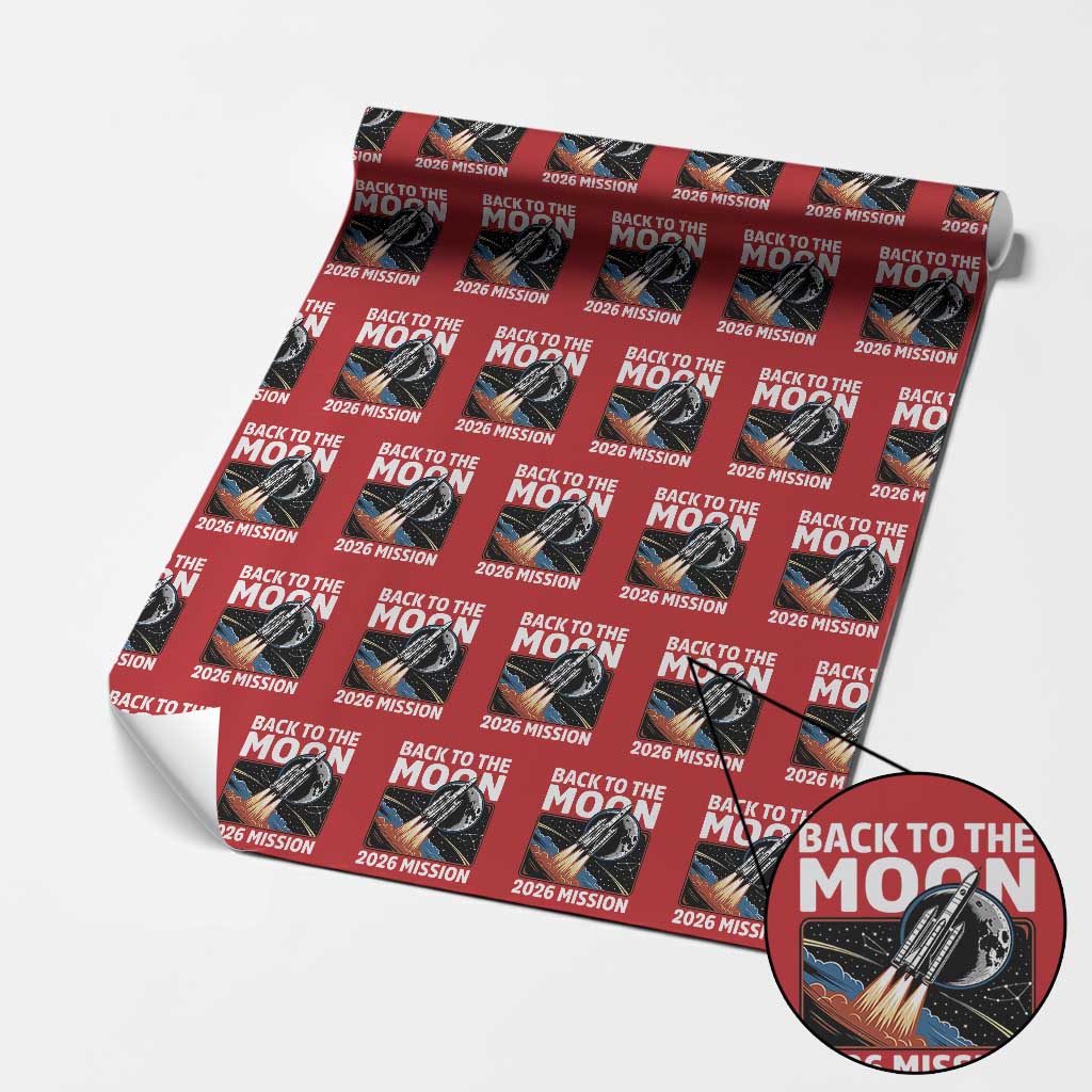 Back to the Moon 2026 Mission Wrapping Paper Roll Retro Rocket Launch Lunar Orbit Space Enthusiasts