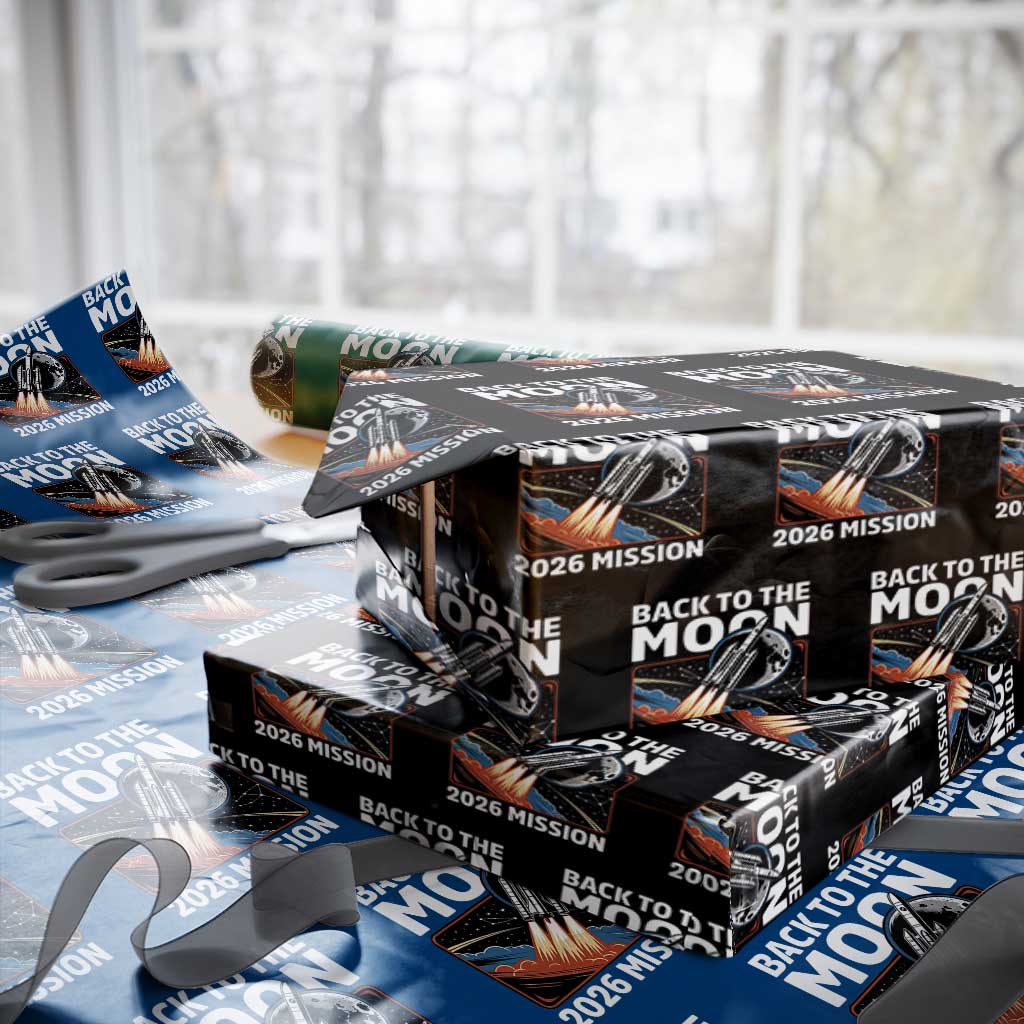 Back to the Moon 2026 Mission Wrapping Paper Roll Retro Rocket Launch Lunar Orbit Space Enthusiasts