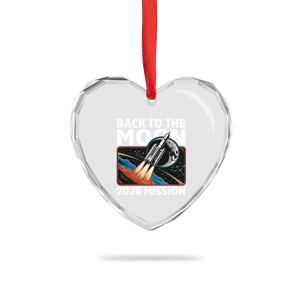 Back to the Moon 2026 Mission Heart Crystal Glass Ornament Retro Rocket Launch Lunar Orbit Space Enthusiasts