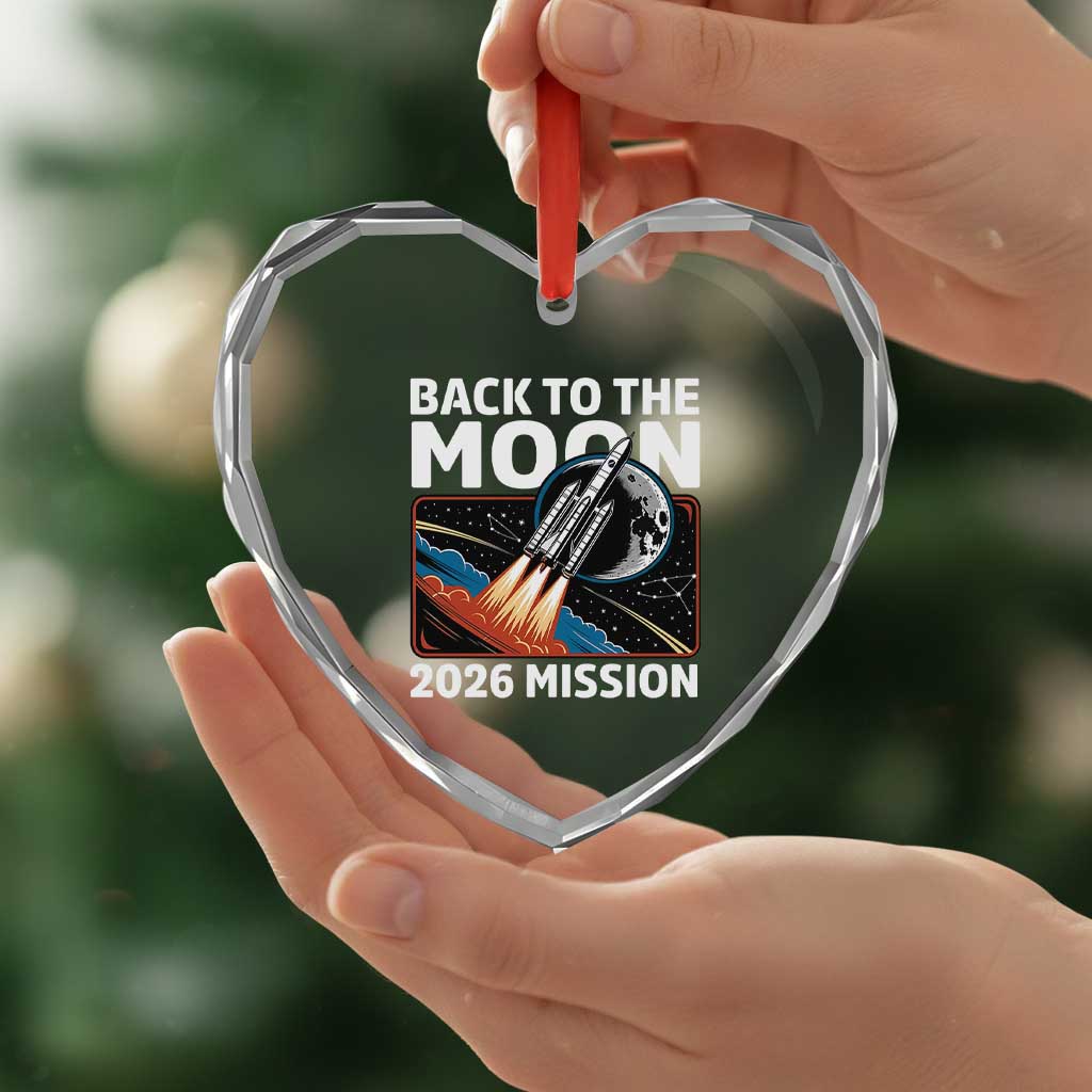 Back to the Moon 2026 Mission Heart Crystal Glass Ornament Retro Rocket Launch Lunar Orbit Space Enthusiasts