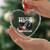 Back to the Moon 2026 Mission Heart Crystal Glass Ornament Retro Rocket Launch Lunar Orbit Space Enthusiasts
