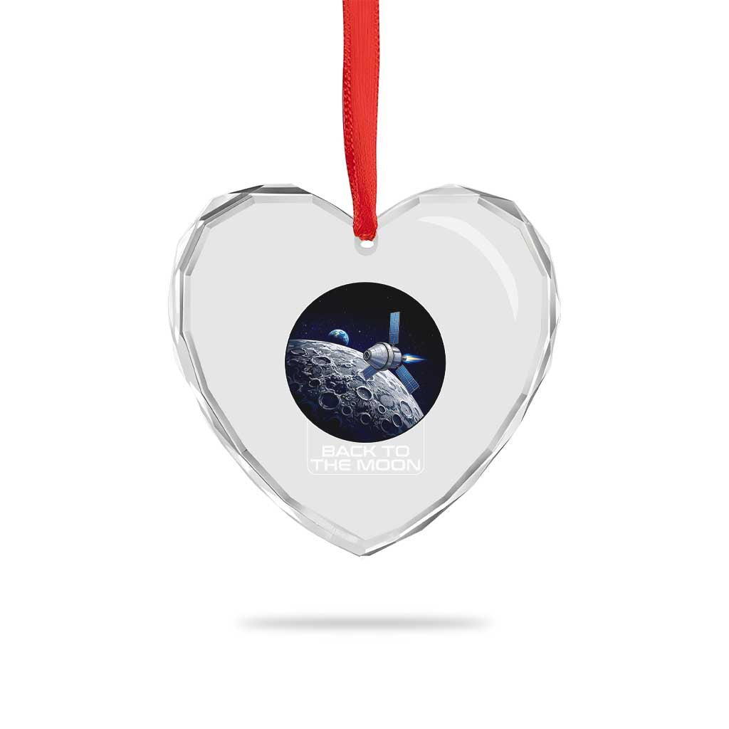Back To The Moon Heart Crystal Glass Ornament Lunar Mission Astronaut Space Lover