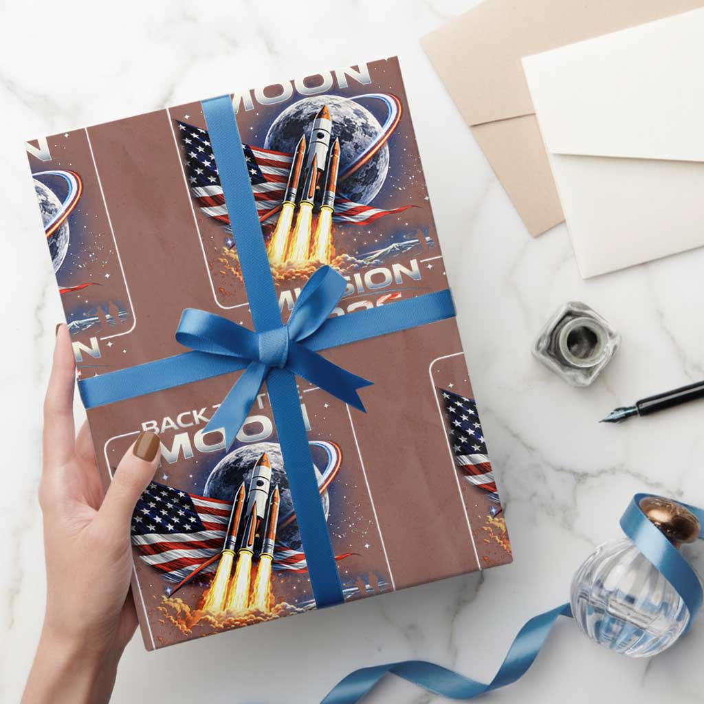 Back To The Moon Mission 2026 Wrapping Paper Roll Rocket Launch Moon Space Program