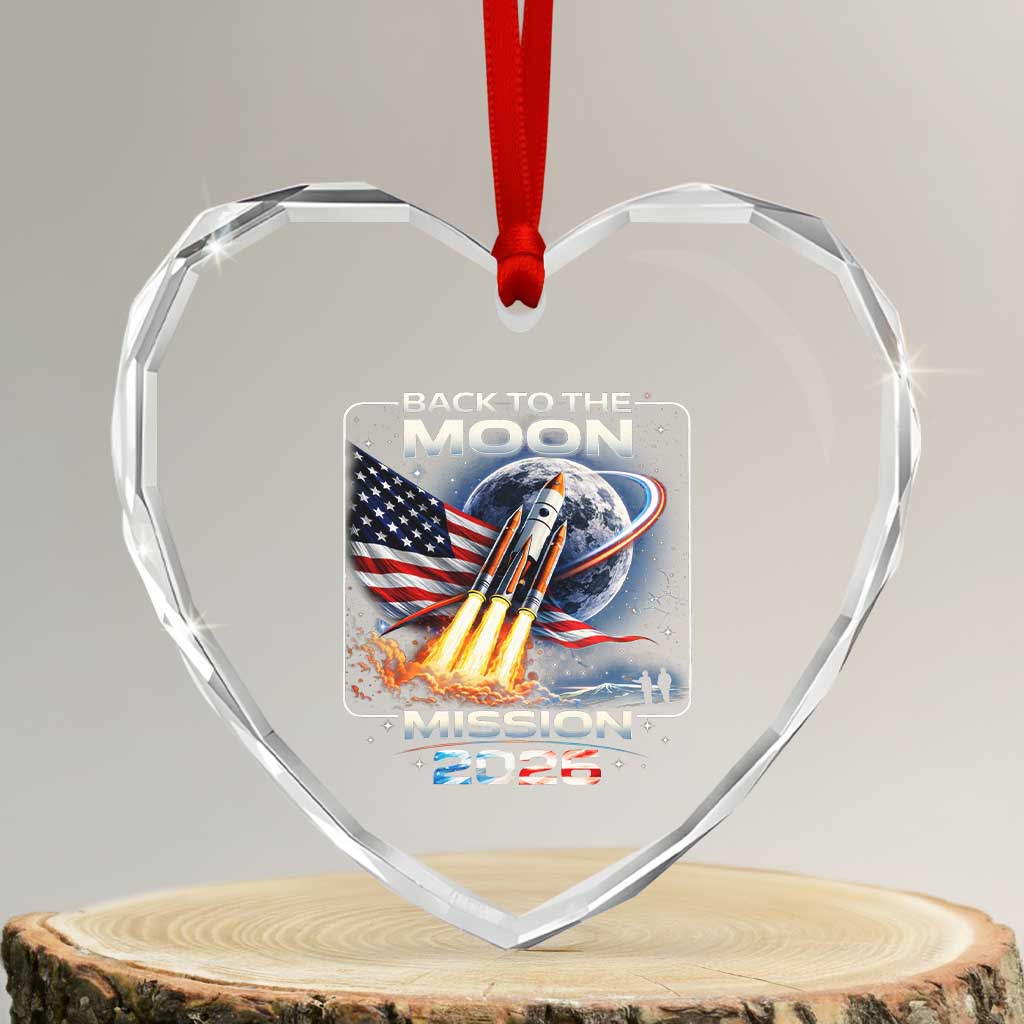 Back To The Moon Mission 2026 Heart Crystal Glass Ornament Rocket Launch Moon Space Program