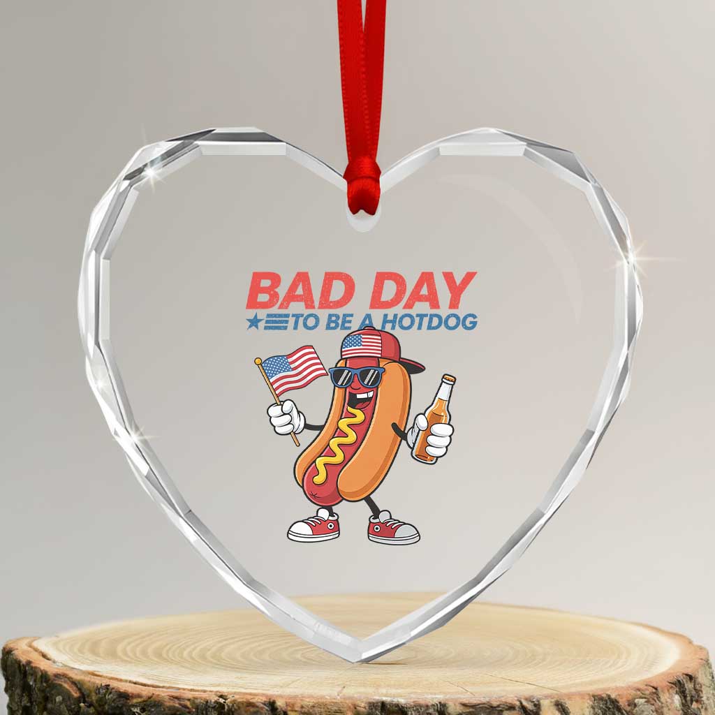 Bad Day To Be A Hot Dog Heart Crystal Glass Ornament Funny BBQ Grilling 4th of July