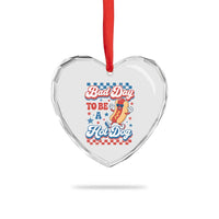 Bad Day To Be A Hot Dog Heart Crystal Glass Ornament Hotdog Lover Wiener 4th Of July