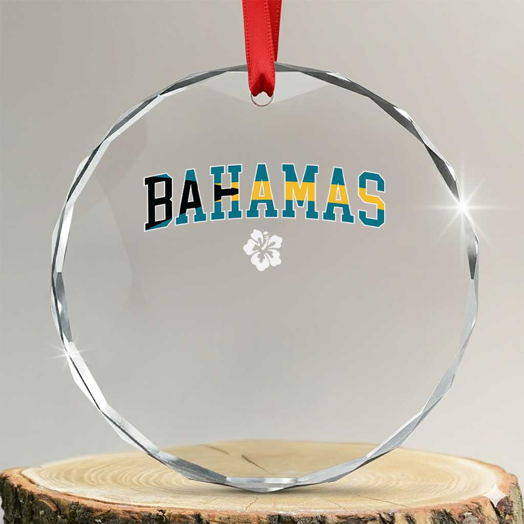 Bahamas Flag Crystal Glass Ornament Caribbean Hibiscus Flower Beach Summer Vacation TS10