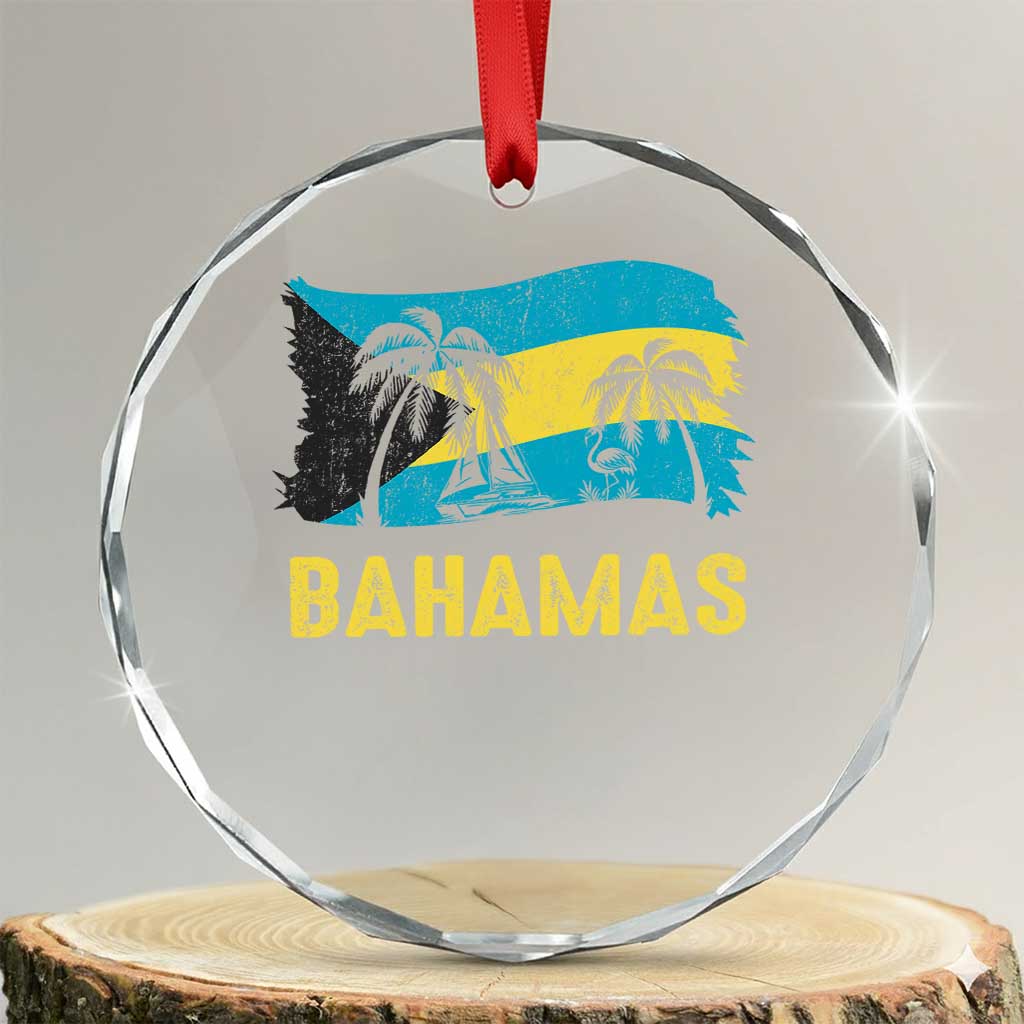 Bahamas Flag Crystal Glass Ornament Tropical Island Palm Trees Bahamian Gifts TS10