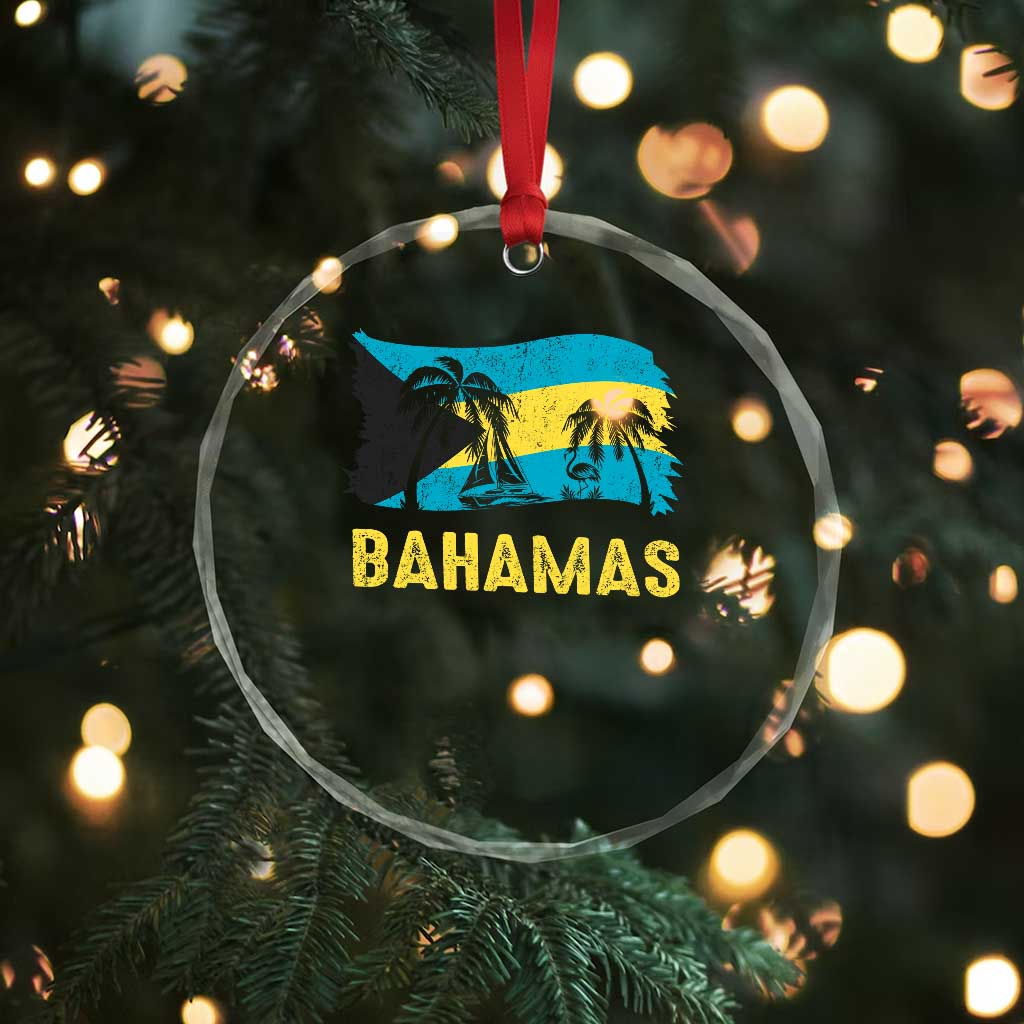 Bahamas Flag Crystal Glass Ornament Tropical Island Palm Trees Bahamian Gifts TS10