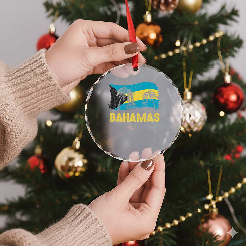 Bahamas Flag Crystal Glass Ornament Tropical Island Palm Trees Bahamian Gifts TS10