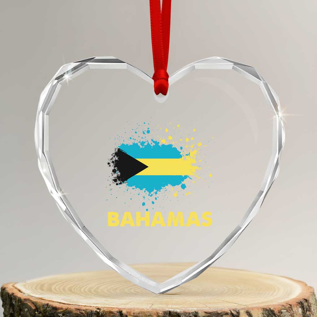 Bahamas Flag Heart Crystal Glass Ornament Retro Vintage Watercolors Sport Bahamian Gifts - Wonder Print Shop