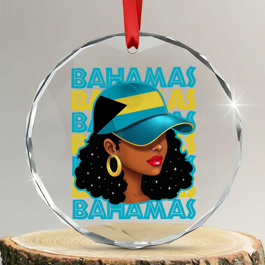 Bahamian Girl Crystal Glass Ornament Melanin Afro Messy Bun Black Woman Bahamas Flag TS10