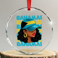 Bahamian Girl Crystal Glass Ornament Melanin Afro Messy Bun Black Woman Bahamas Flag TS10