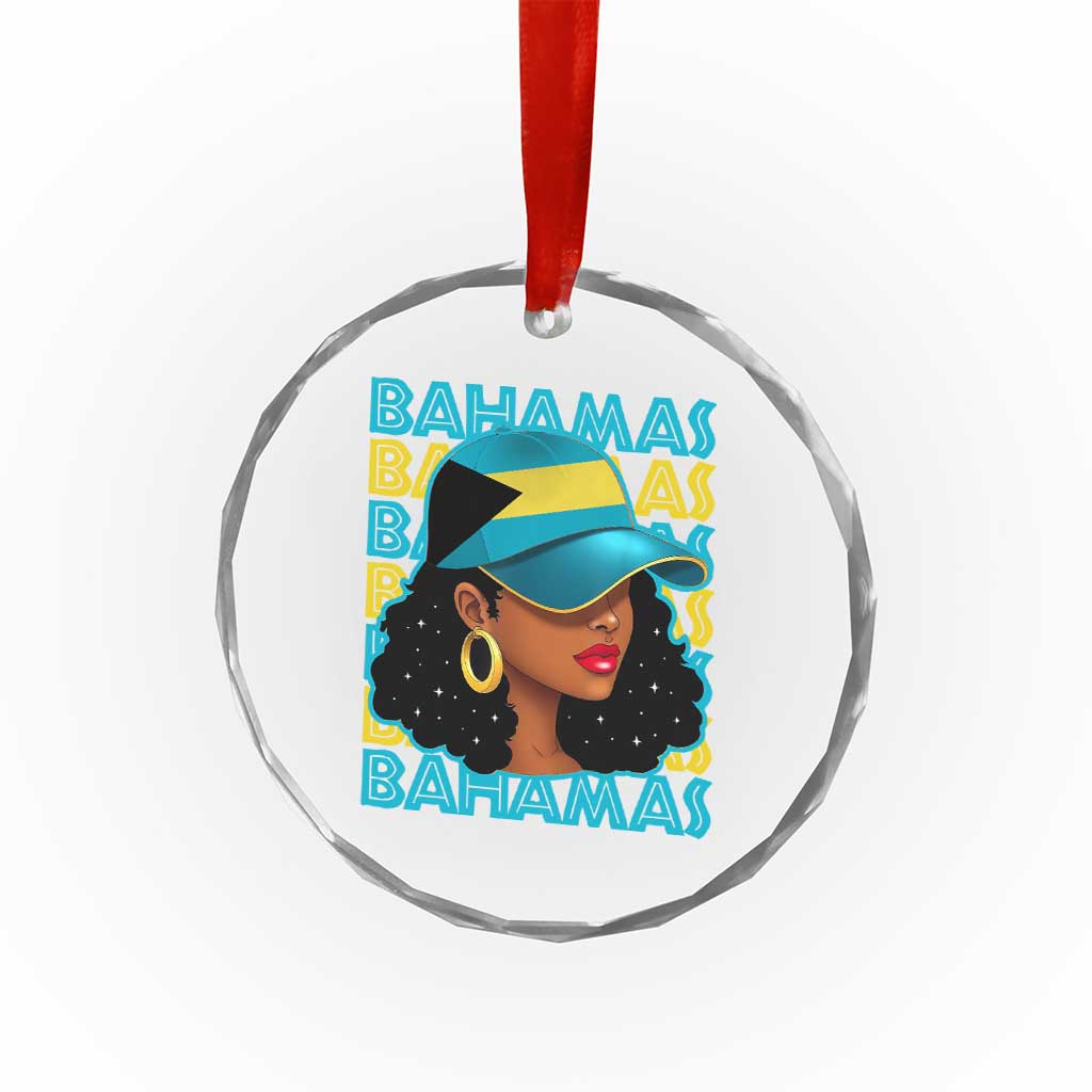 Bahamian Girl Crystal Glass Ornament Melanin Afro Messy Bun Black Woman Bahamas Flag TS10