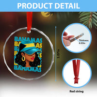 Bahamian Girl Crystal Glass Ornament Melanin Afro Messy Bun Black Woman Bahamas Flag TS10