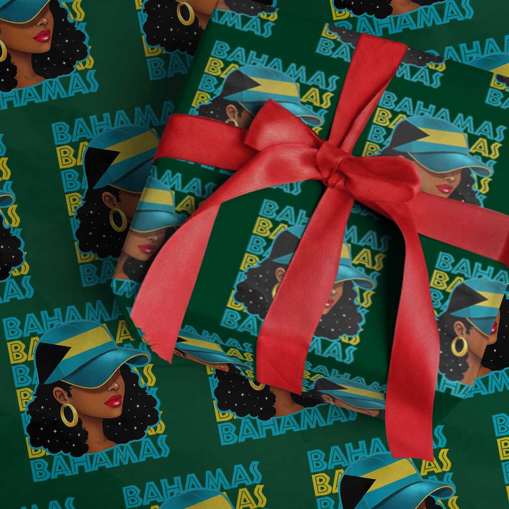 Bahamian Girl Wrapping Paper Roll Melanin Afro Messy Bun Black Woman Bahamas Flag - Wonder Print Shop