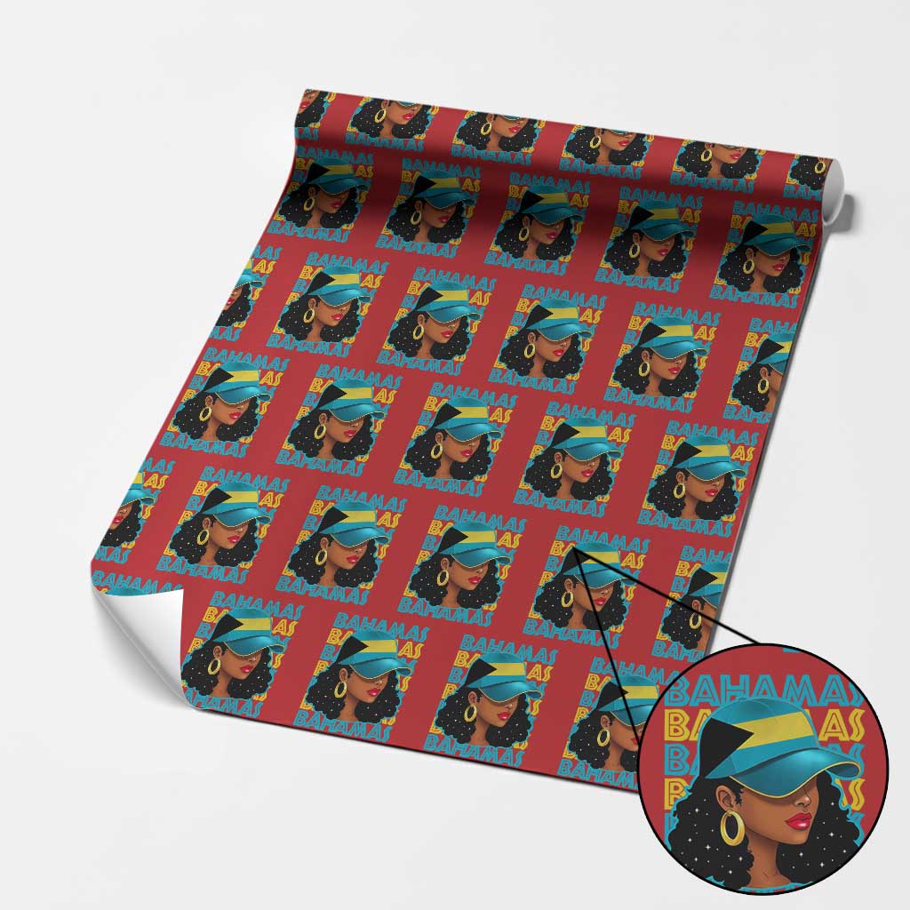 Bahamian Girl Wrapping Paper Roll Melanin Afro Messy Bun Black Woman Bahamas Flag - Wonder Print Shop