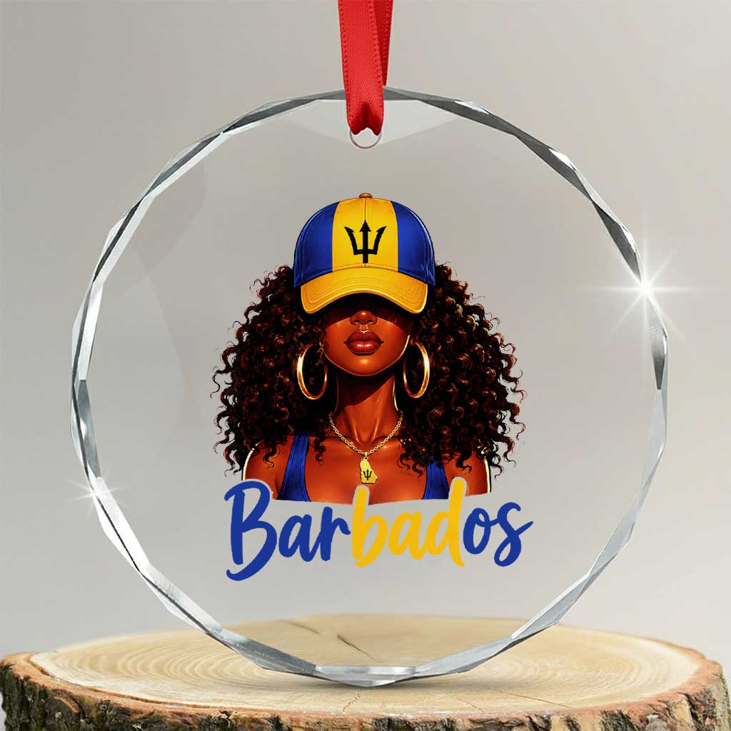 Bajan Girl Crystal Glass Ornament Barbados Flag Caribbean Heritage Pride Graphic Gift