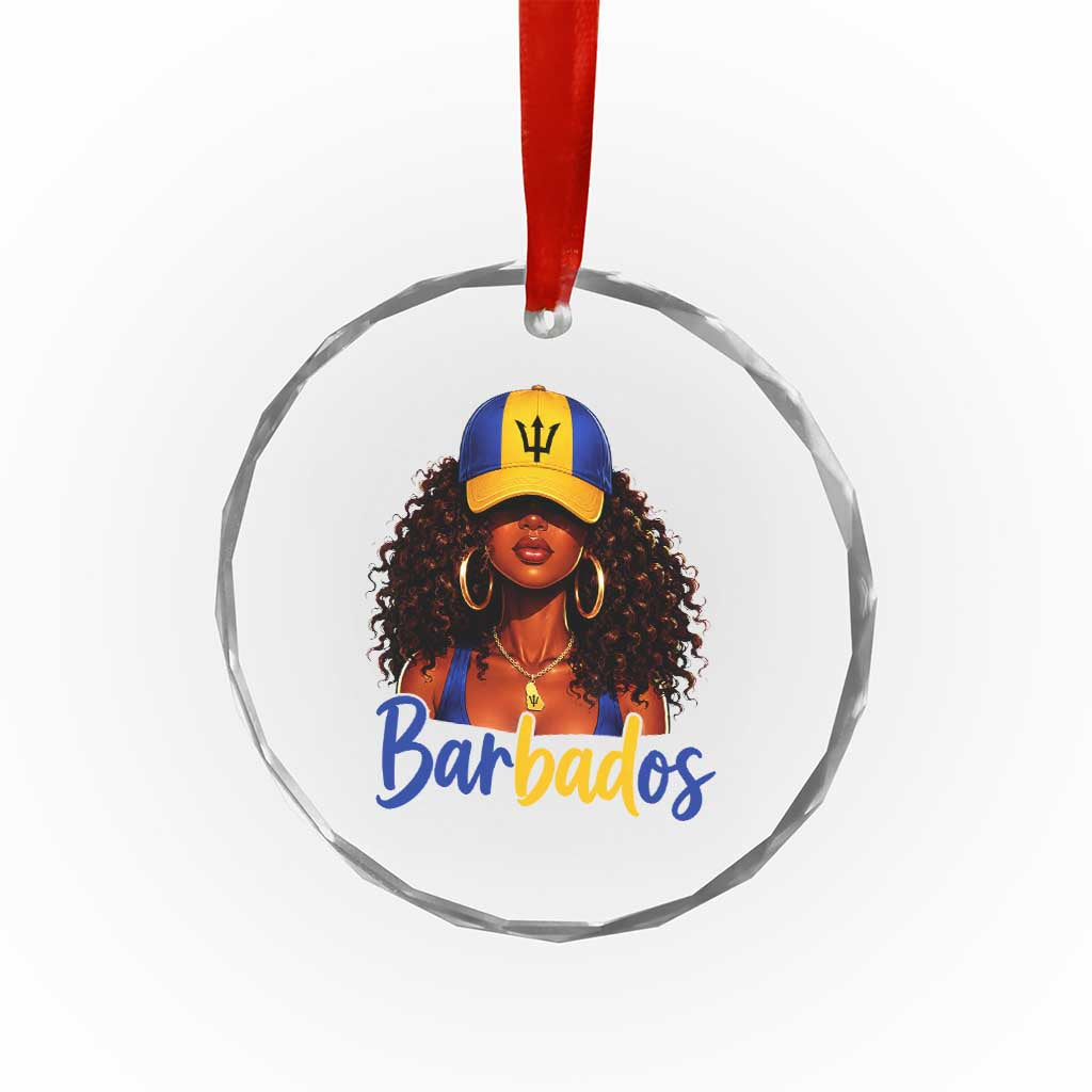 Bajan Girl Crystal Glass Ornament Barbados Flag Caribbean Heritage Pride Graphic Gift