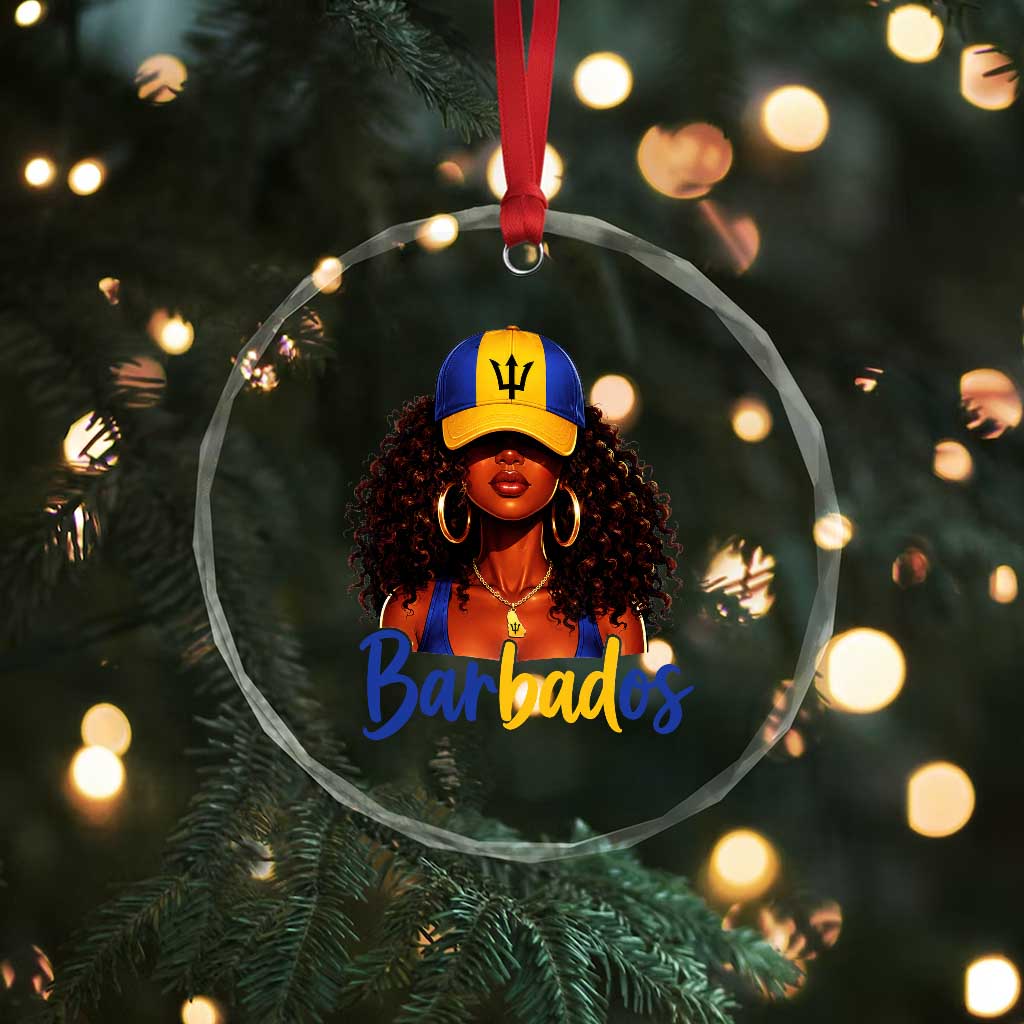 Bajan Girl Crystal Glass Ornament Barbados Flag Caribbean Heritage Pride Graphic Gift