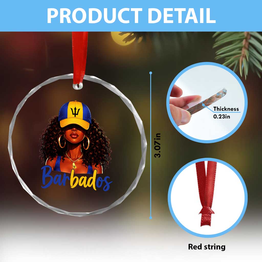 Bajan Girl Crystal Glass Ornament Barbados Flag Caribbean Heritage Pride Graphic Gift