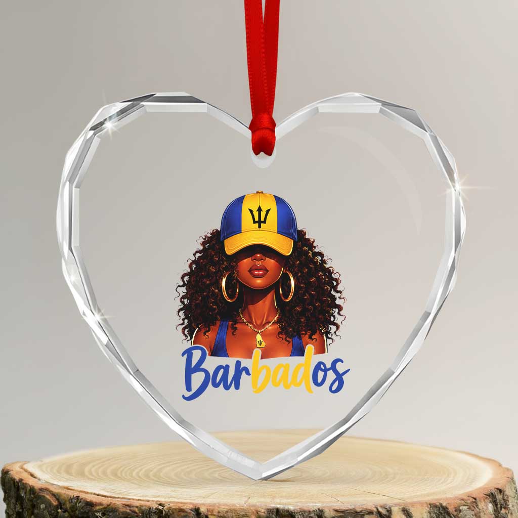 Bajan Girl Heart Crystal Glass Ornament Barbados Flag Caribbean Heritage Pride Graphic Gift
