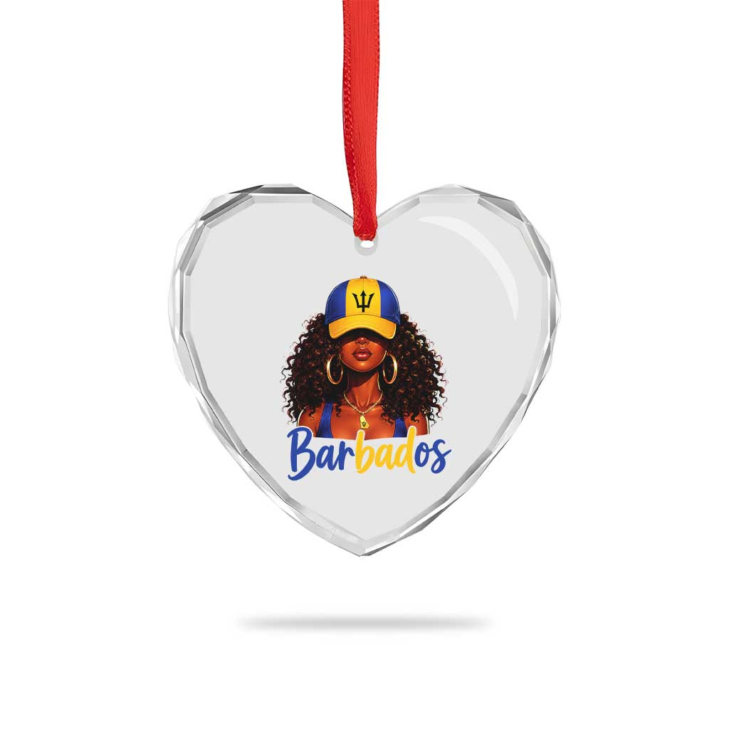 Bajan Girl Heart Crystal Glass Ornament Barbados Flag Caribbean Heritage Pride Graphic Gift