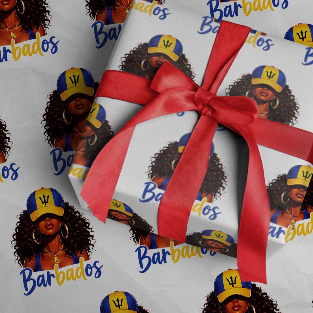 Bajan Girl Wrapping Paper Roll Barbados Flag Caribbean Heritage Pride Graphic Gift