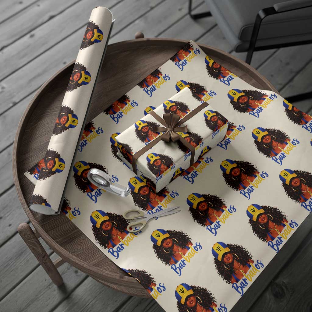 Bajan Girl Wrapping Paper Roll Barbados Flag Caribbean Heritage Pride Graphic Gift