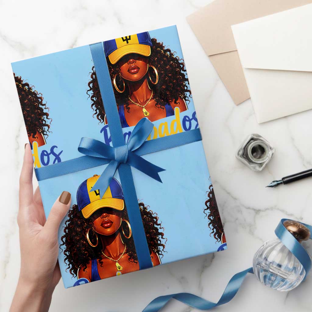 Bajan Girl Wrapping Paper Roll Barbados Flag Caribbean Heritage Pride Graphic Gift
