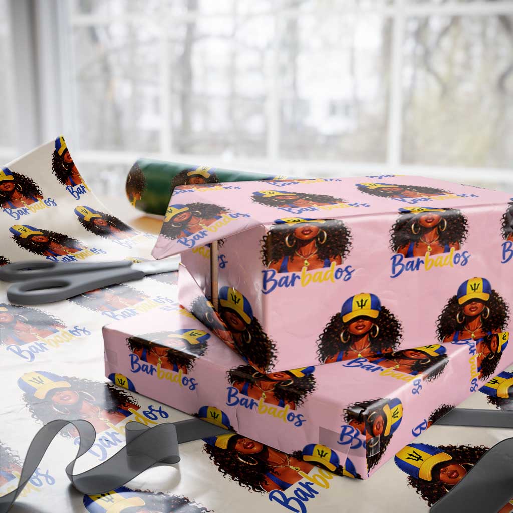 Bajan Girl Wrapping Paper Roll Barbados Flag Caribbean Heritage Pride Graphic Gift