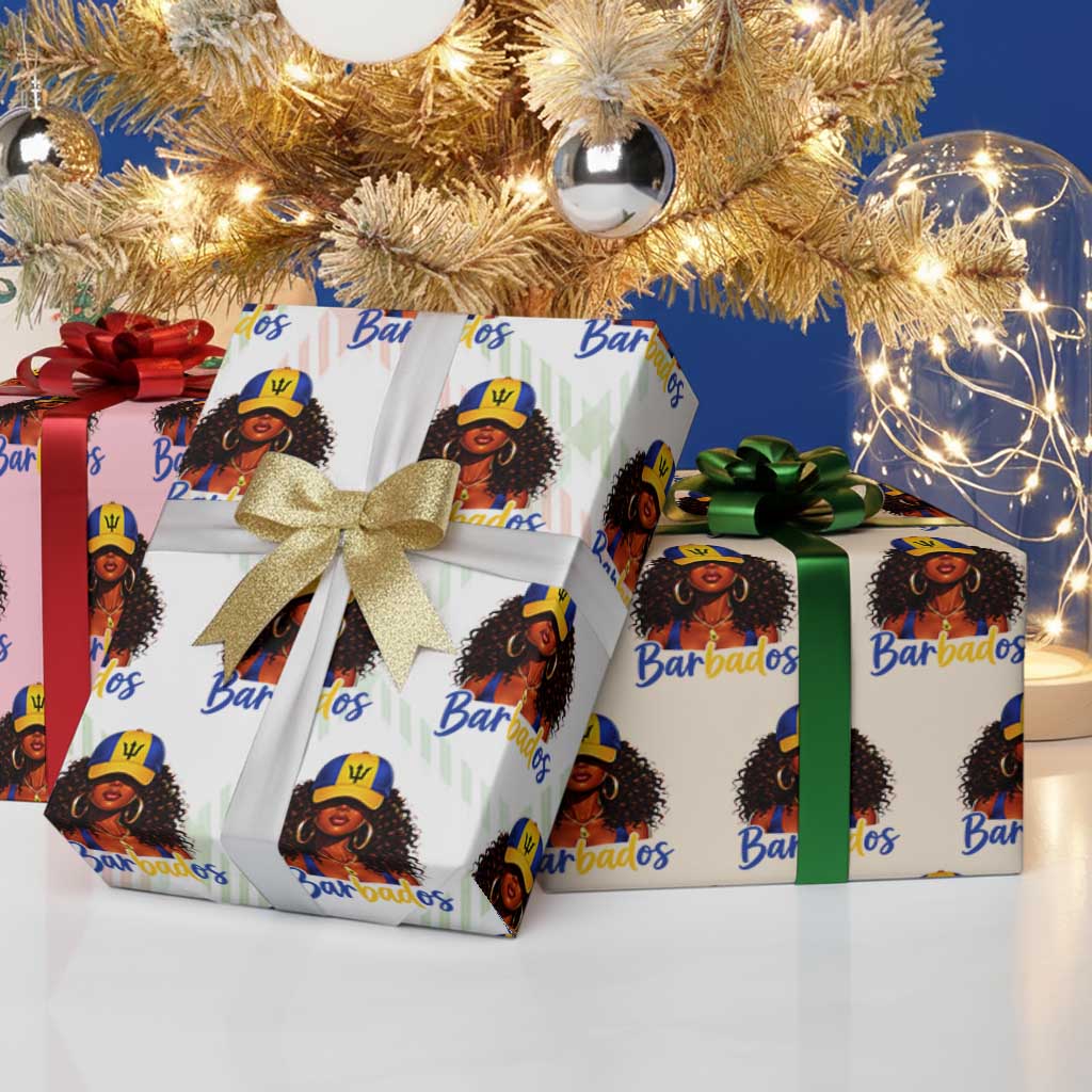 Bajan Girl Wrapping Paper Roll Barbados Flag Caribbean Heritage Pride Graphic Gift