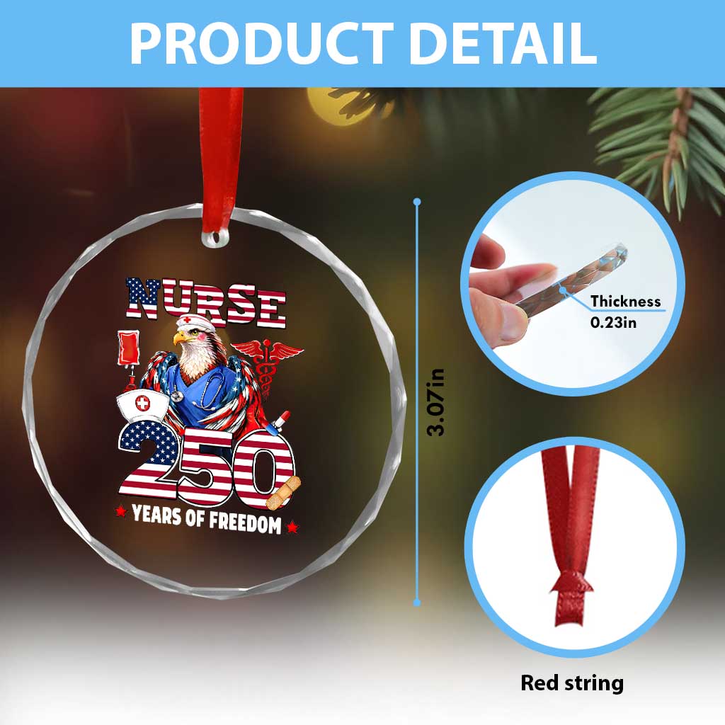 Bald Eagle Nurse 250 Years Of Freedom Crystal Glass Ornament Patriotic American Nurse Gift