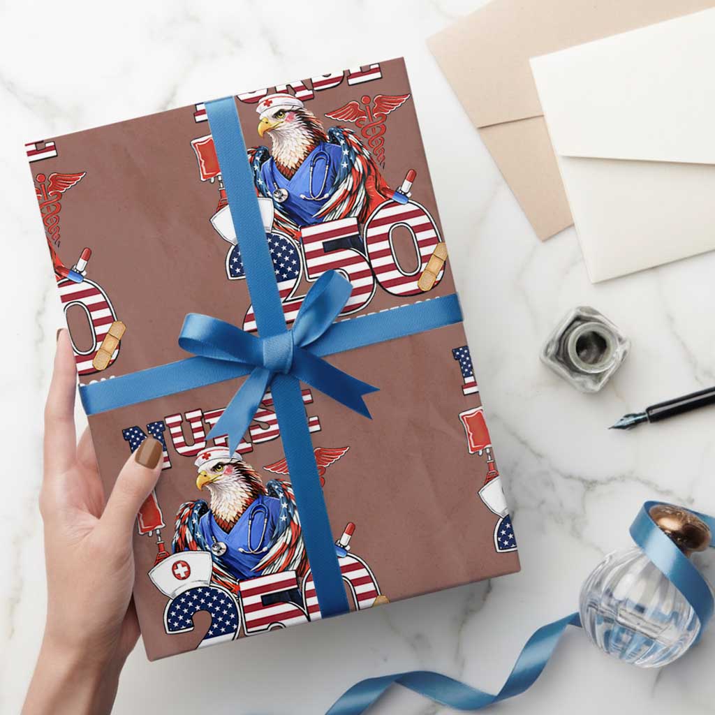 Bald Eagle Nurse 250 Years Of Freedom Wrapping Paper Roll Patriotic American Nurse Gift