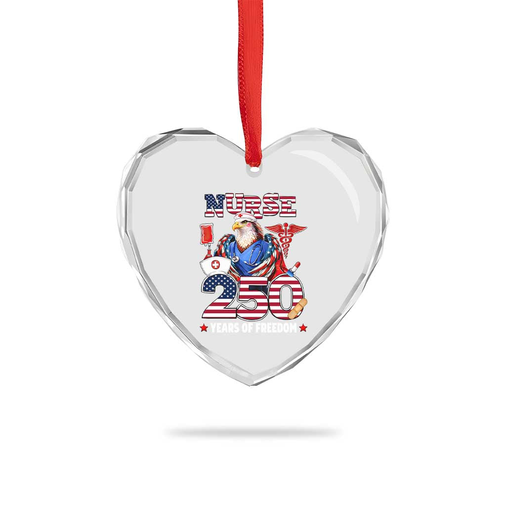 Bald Eagle Nurse 250 Years Of Freedom Heart Crystal Glass Ornament Patriotic American Nurse Gift