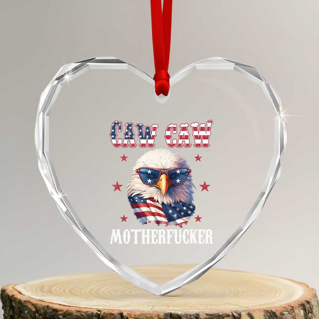 Bald Eagle Patriotic Heart Crystal Glass Ornament Caw Caw Motherfucker American Flag - Wonder Print Shop